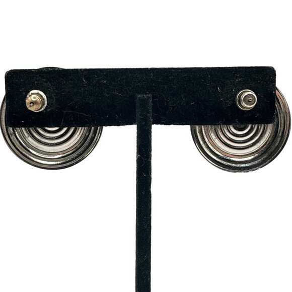 Vintage‎ Bezeled Coin Statement Earrings Orange Rust Swirl Center Artsy Retro - Picture 4 of 6